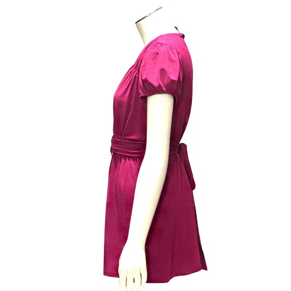 Wrapper XL Magenta Empire Waist Tunic Top Puff Sleeve Silver Buckle Y2K Glamcore - Picture 4 of 8